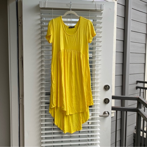 BasicUSA Scoop Neck Pockets High Low Tunic Dress Sunny Yellow Medium - Picture 2 of 13
